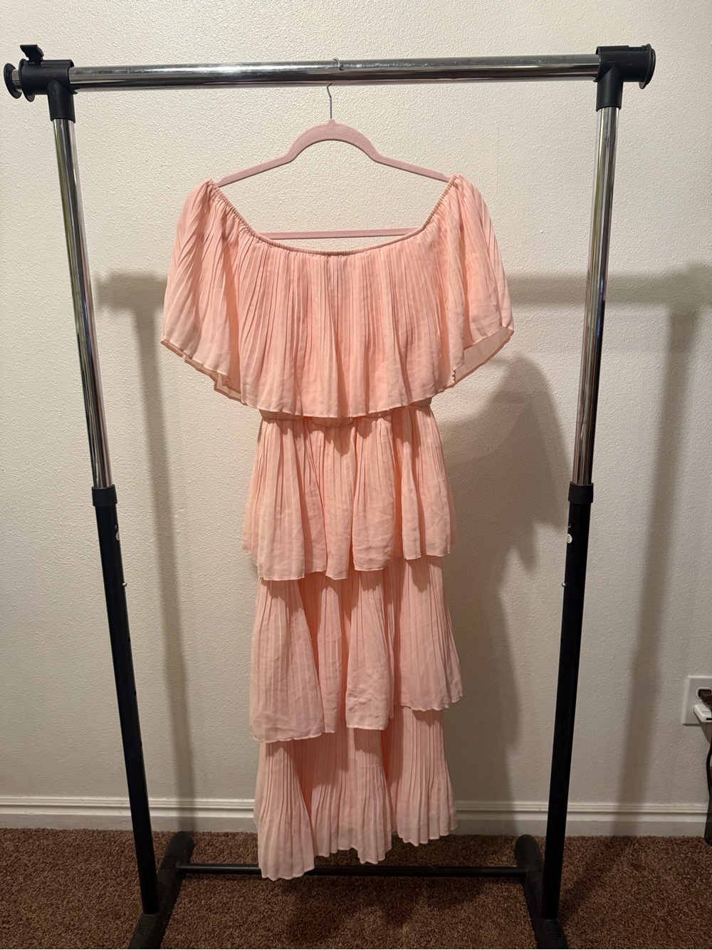 Ruffle odd the shoulder light pink dress
